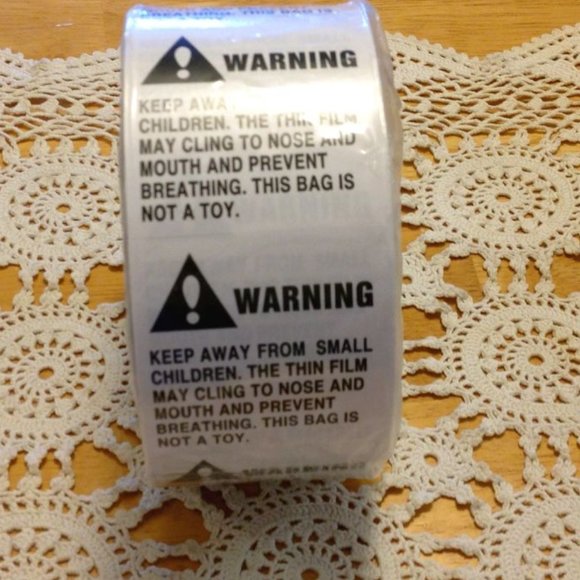 Warning Labels for Clear Shipping Bags - Picture 1 of 4